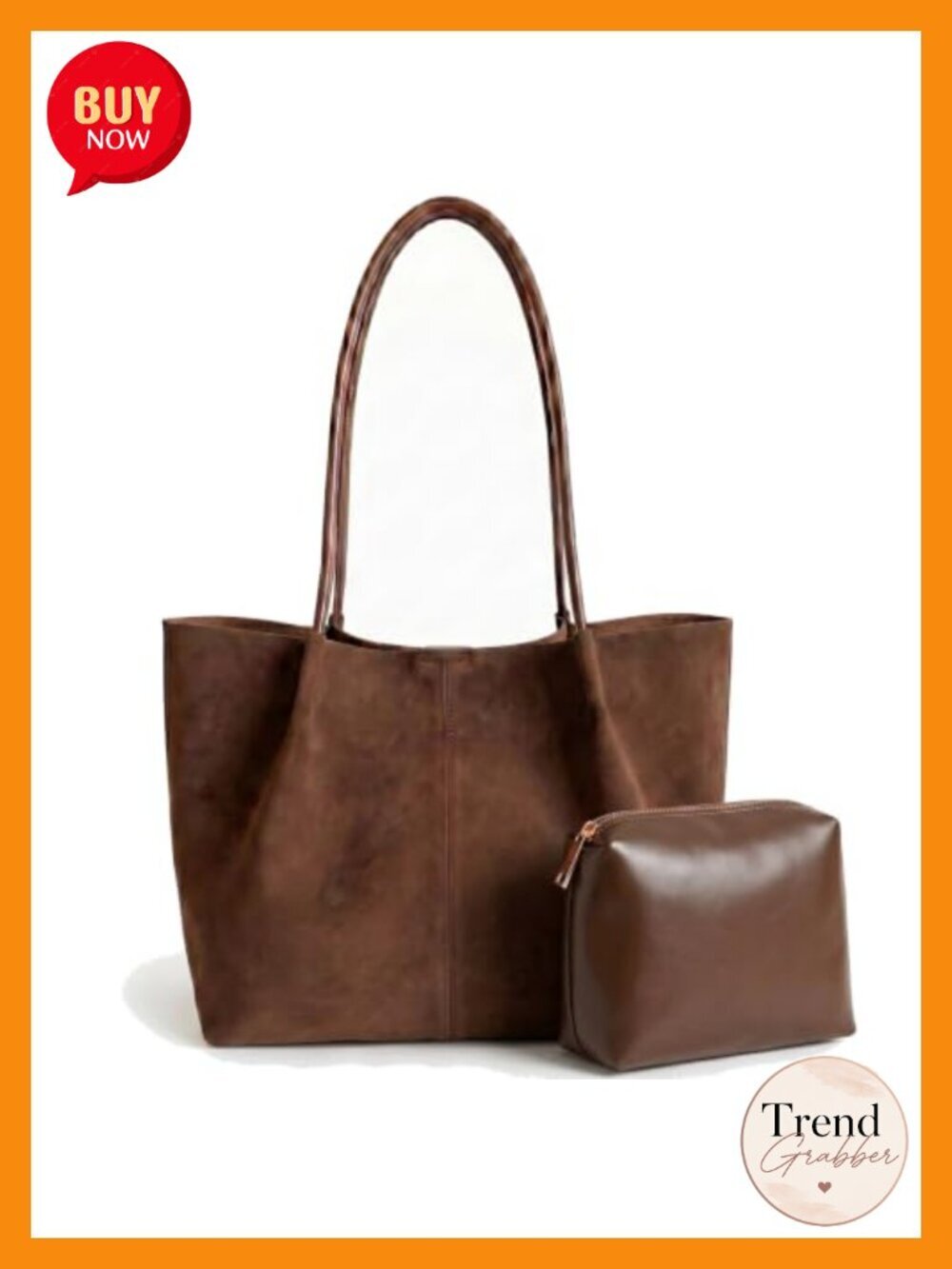 Faux Suede Work Tote, Fits 15.6" Laptop, Magnetic Closure, Cosmetic Pouch